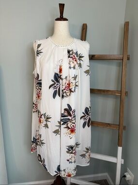 Merokeety White Floral Sleeveless Shift Dress Size XL NWT